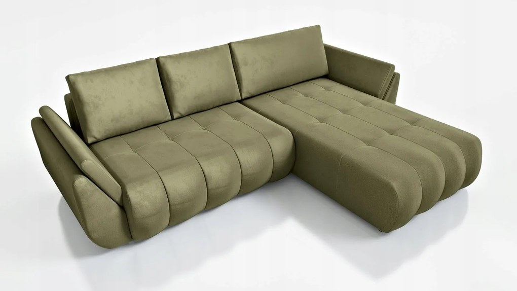 Olívazöld Összecsukható Sarokülőgarnitúra Alvás Funkcióval Faro 280 CM Velúr