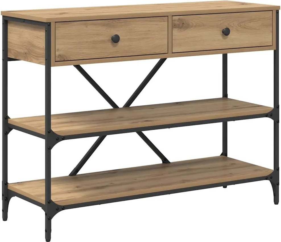 vidaXL Konzolasztal fiókkal polcokkal Barna 100 x 34,5 x 75 cm faszínű