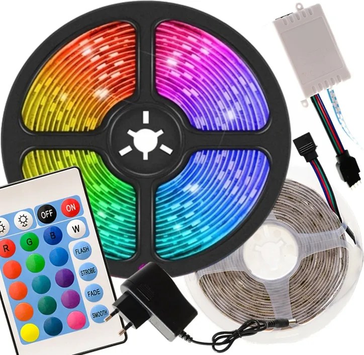 Rgb Led Szalag Többszínű Vízálló 5m Távirányító