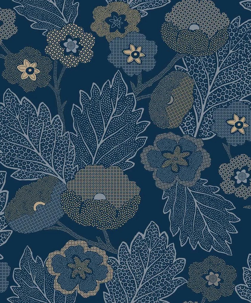 Decoprint Antibes Antibes Flora kék-okkersárga leveles vlies tapéta – AN28273
