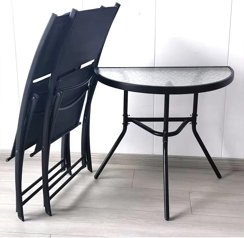 Kerti félkör alakú asztal üveglappal ISLAND 70x40 cm, fekete