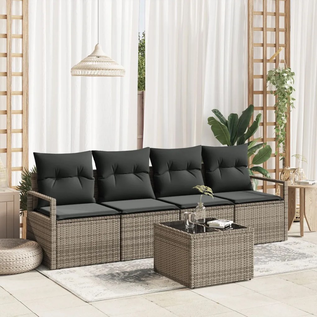 Kerti Kanapé Szett 5 pcs Szürke 55 x 55 x 37 cm polirattan