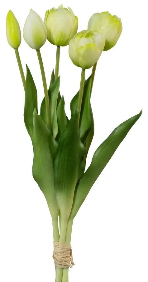 Tulipán műcsokor 5 db, fehér, magasság 38 cm