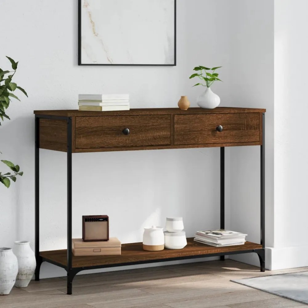 barna tölgyszínű szerelt fa tálalóasztal 100 x 34,5 x 75 cm