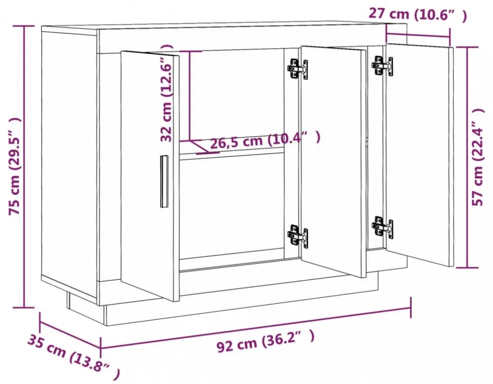 betonszürke szerelt fa tálalóasztal 92 x 35 x 75 cm