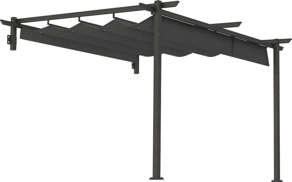 Outsunny Terasz Tető Pergola kb. 3x3m Terasz Napernyő, Alumíniumból Készült Kerti Pavilon, Fali Rögzítésű, Állítható Tetős Kerti Pavilon, Napvédő Tera