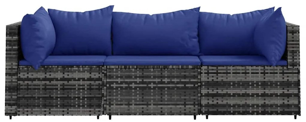 3 részes szürke polyrattan kerti ülőgarnitúra párnákkal