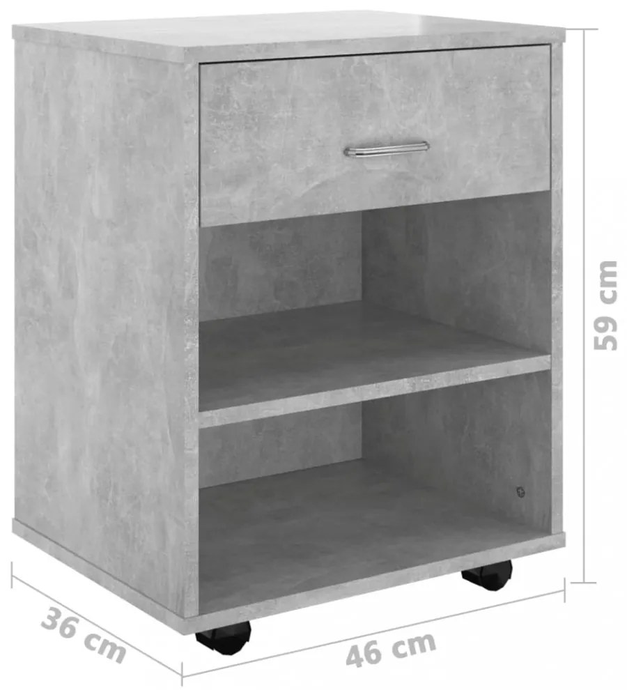 betonszürke szerelt fa kerekes szekrény 46x36x59 cm