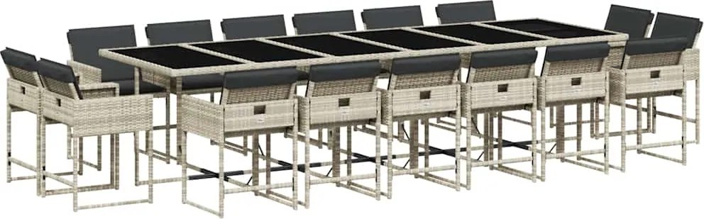 vidaXL 17 részes szürke polyrattan kerti étkezőgarnitúra párnákkal