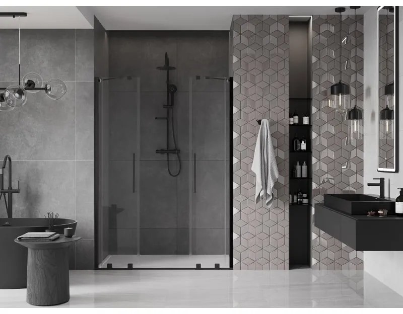 Mexen Velar Duo, nyitható tolóajtó 140x200 cm, 8mm átlátszó üveg, fekete, 871-140-000-02-70
