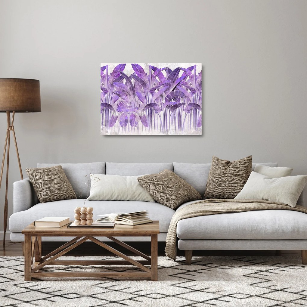 Kép - Lila levelek vakolatban (üvegen) (70x50 cm)