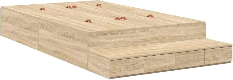 vidaXL Ágykeret tárolóval fiókkal Sonoma tölgy 120 cm Faanyag