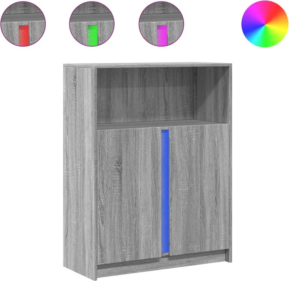 vidaXL szürke sonoma szerelt fa tálalószekrény LED-del 77x34x100 cm