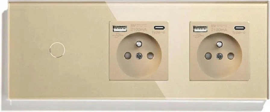 Érintőkapcsoló Szimpla 1K 2x Usb-c Aljzat Üveg Kapcsoló