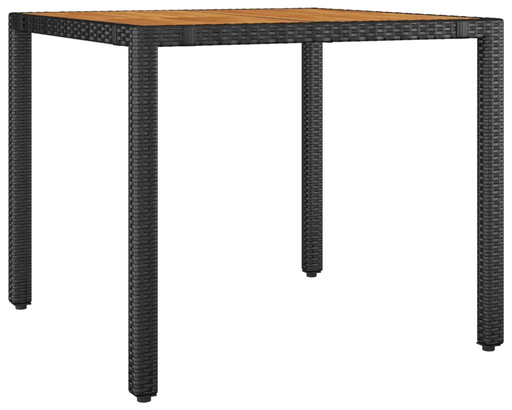 3 darabos Kerti Étkező Szett Fekete Poly Rattan Akácia, Egymásra Rakható Kerti Székek Párnákkal 2 db Fekete Poly Rattan