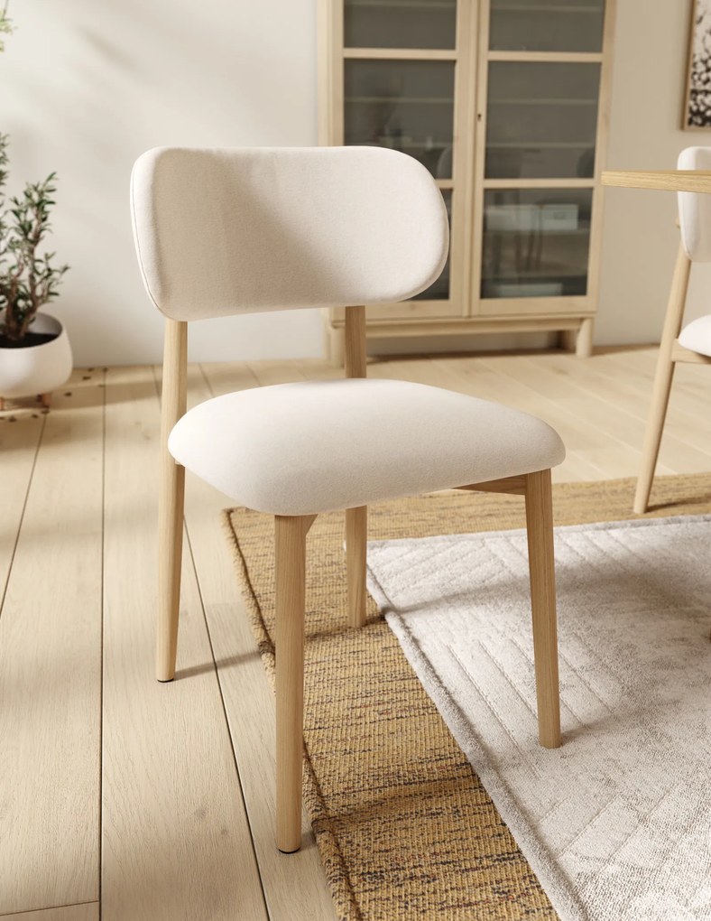 MAZZONI EXPORT ALMO Bézs (Apia 453 szövet)/lakkozott tölgyfa váz - RETRO FA SZÉK NAPPALIBA ÉTKEZŐBE KONYHÁBA