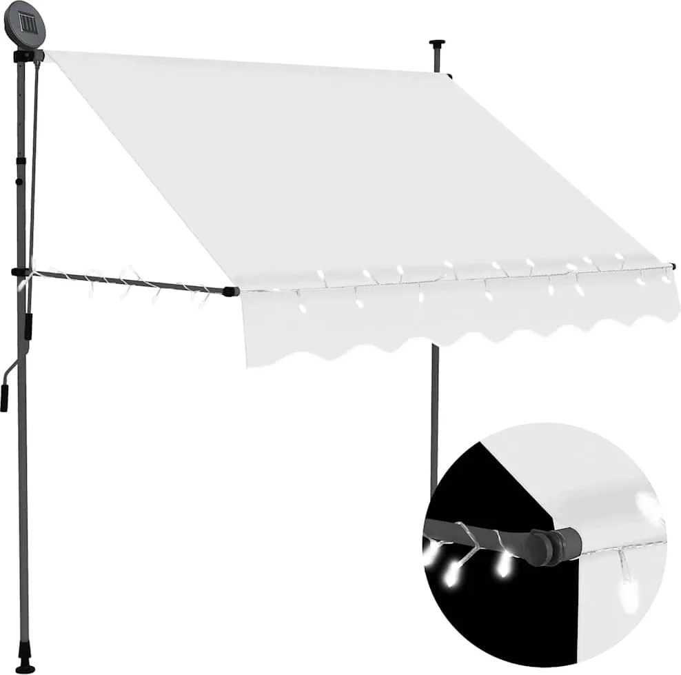 vidaXL krémszínű kézzel kihúzható LED-es napellenző 200 cm