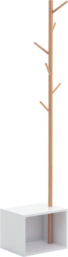 HOMCOM Kabátállvány Cipőtartó Fával Modern 6 Akasztóval Ruha és Táska Akasztására Padlóval és Tárolóval Előszobába Bambuszból és MDF-ből 40x30x180cm |
