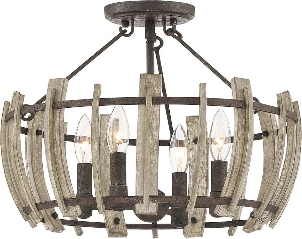 ELSTEAD QZ-WOOD-HOLLOW-SF WOODHILL Loft Mennyezeti Lámpa Fekete, Falusias E14 IP20