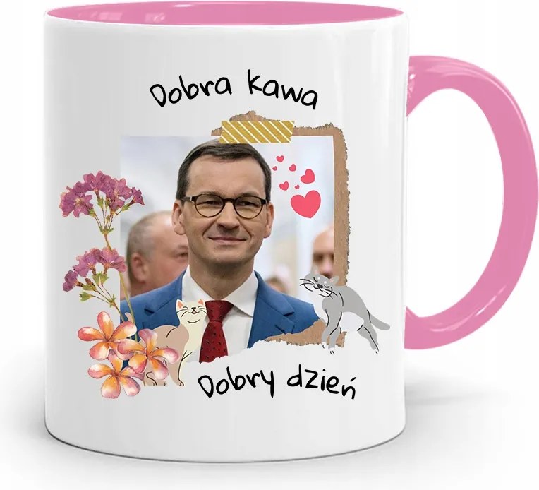 Rózsaszín Politikai Bögre Mateusz Morawiecki Miniszterelnök fényképes nyomtatással