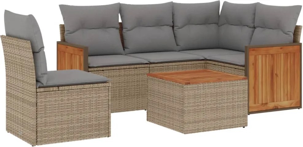 vidaXL 6 részes bézs polyrattan kerti ülőgarnitúra párnával