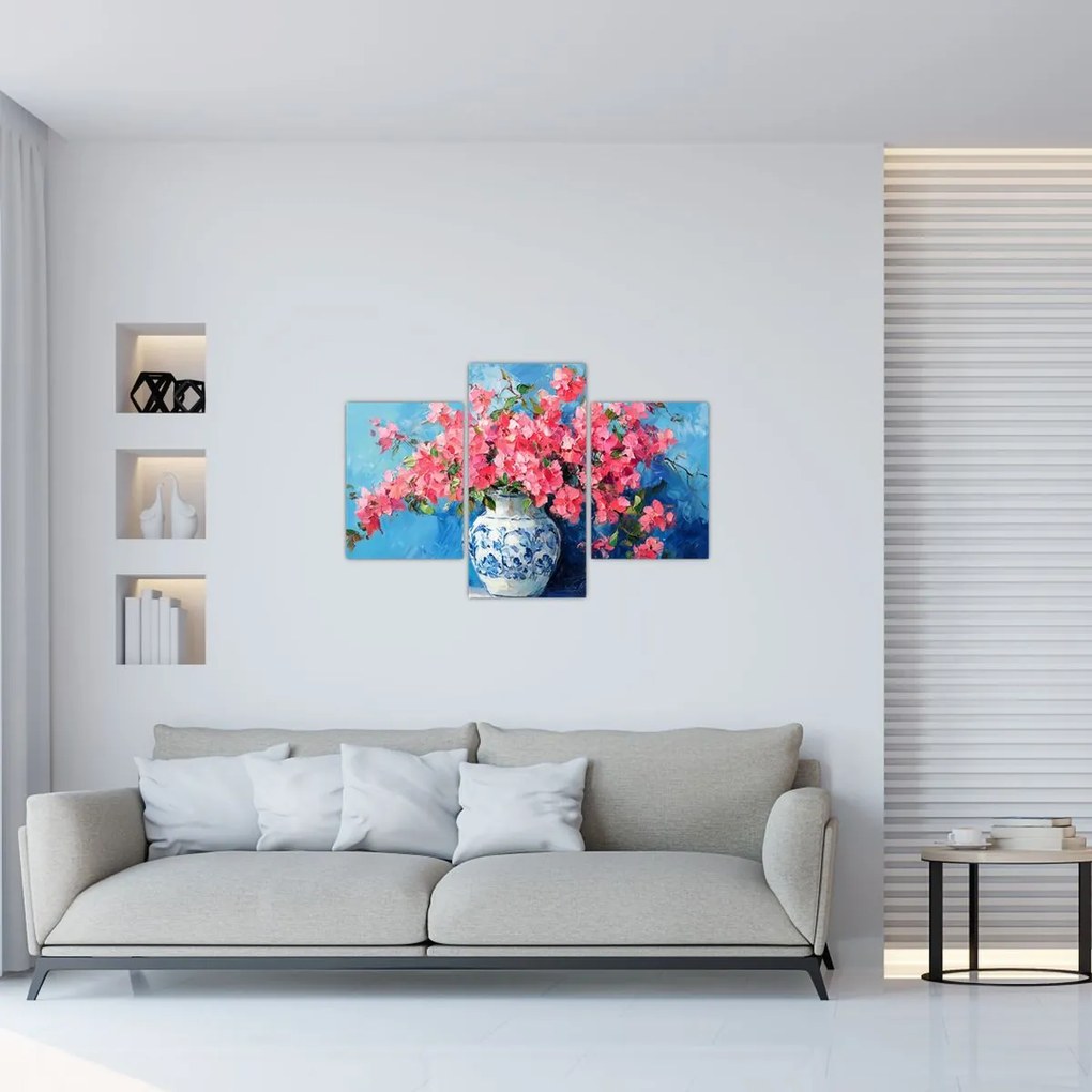 Kép - Váza rózsaszín virágokkal (90x60 cm)