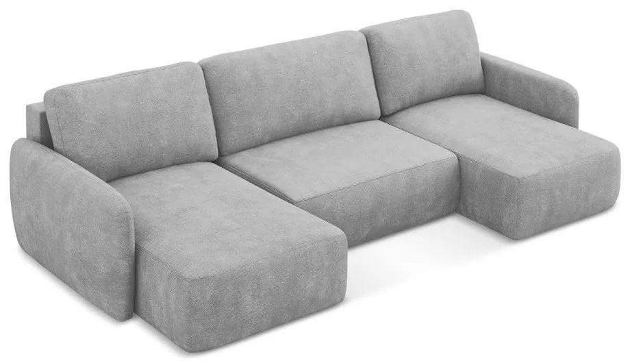 Világosszürke zsenília kinyitható-tárolóhelyes sarokkanapé (U alakú) Lilo – Makamii