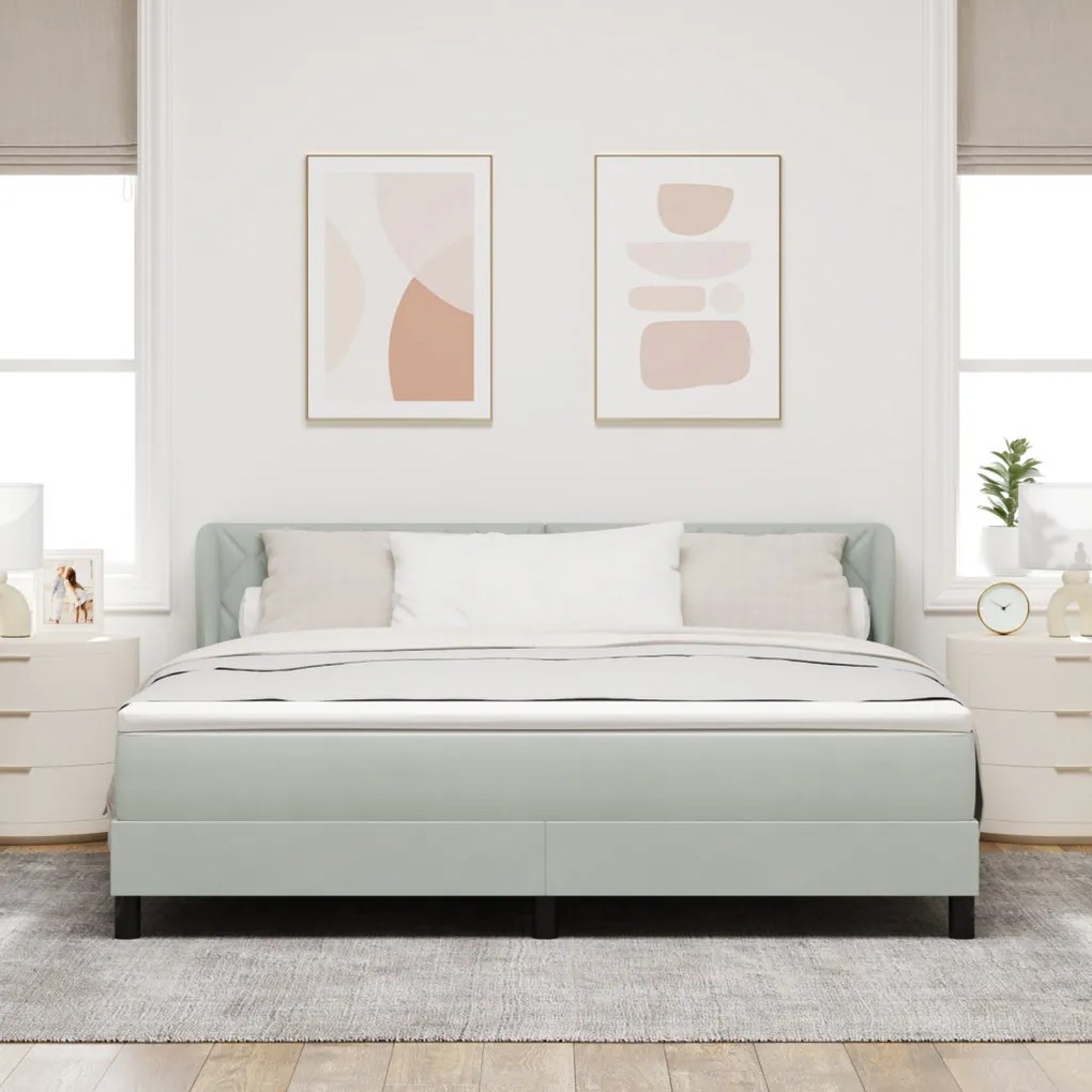 Boxspring Ágy Matrac Világosszürke 180x200 cm, Bársonyos