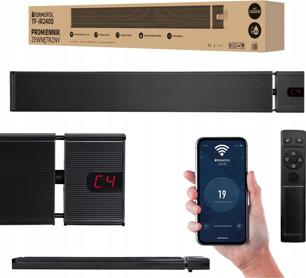 Kültéri infravörös radiátor Termosztát 2400W WiFi távirányítóval