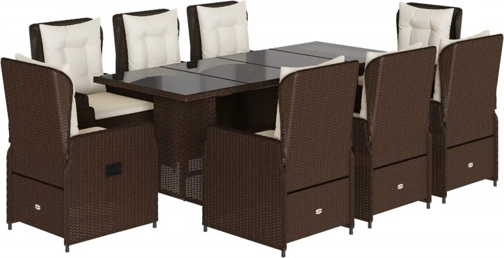 vidaXL 9 részes barna polyrattan kerti étkezőgarnitúra párnákkal