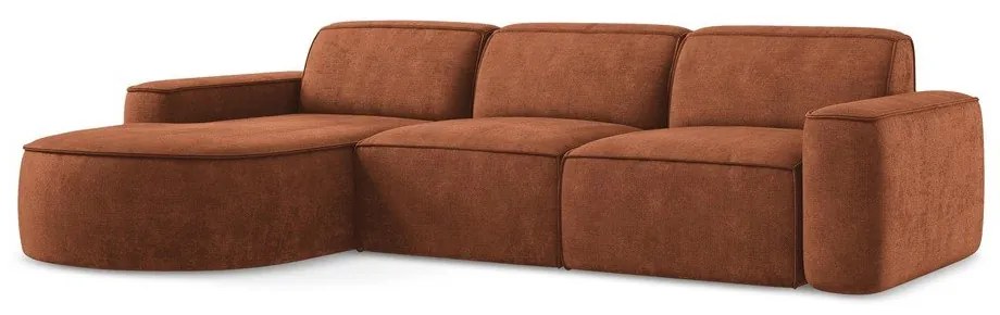 Terrakotta színű zsenília sarokkanapé (bal oldali-heverő résszel) Omao – Makamii