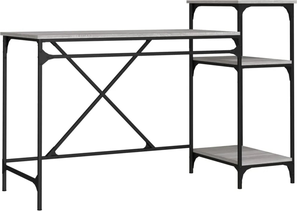 vidaXL szürke sonoma fa és vas íróasztal polcokkal 135x50x90 cm