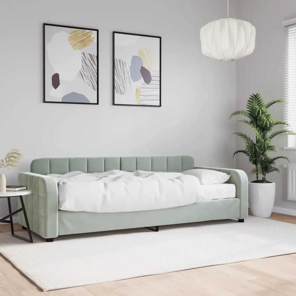 világosszürke bársony kanapéágy matraccal 80 x 200 cm