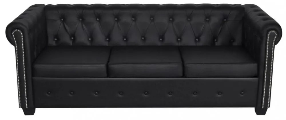 2 személyes és 3 személyes fekete műbőr Chesterfield kanapé