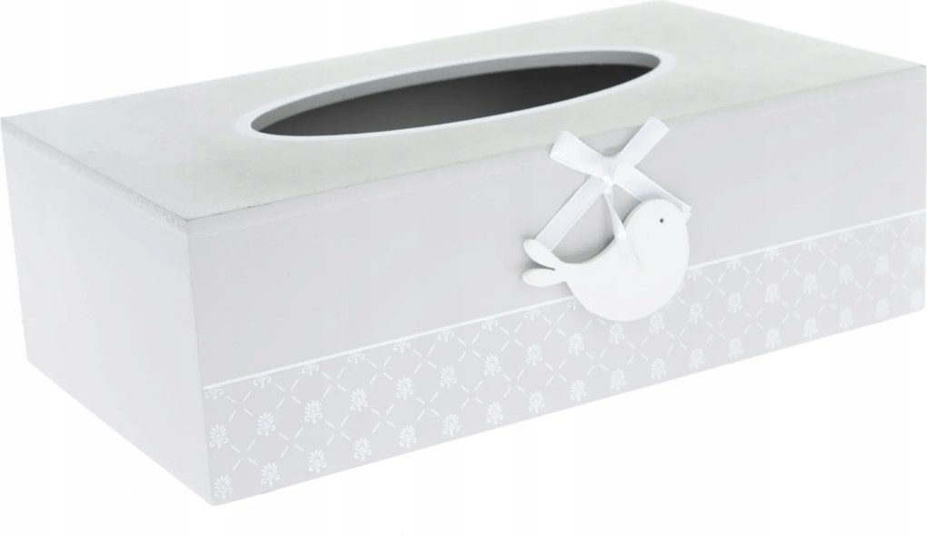 Fából készült zsebkendőtartó doboz szürke, dekoratív díszítéssel