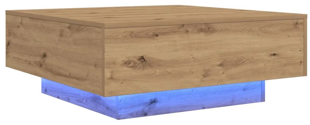 LED világítással ellátott kávézóasztal, ipari tölgy, 80x80x31 cm