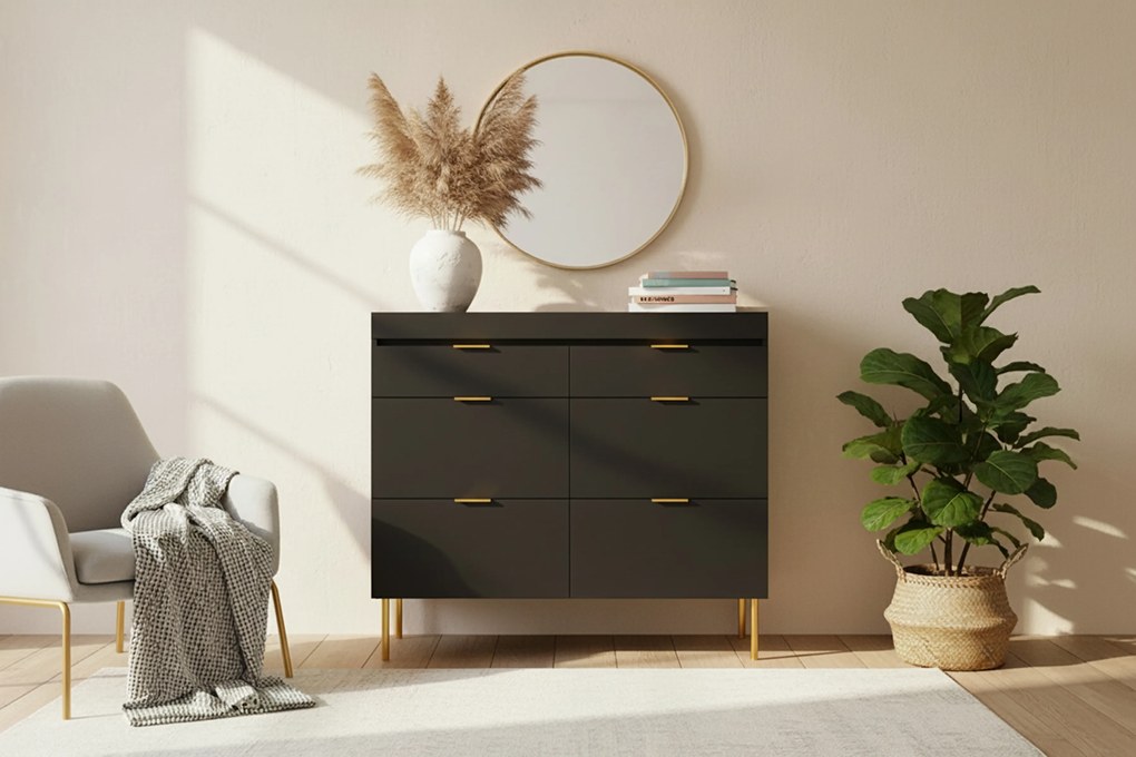 Sentia kétszekrényes komód 105 cm két fiókkal - fekete / arany