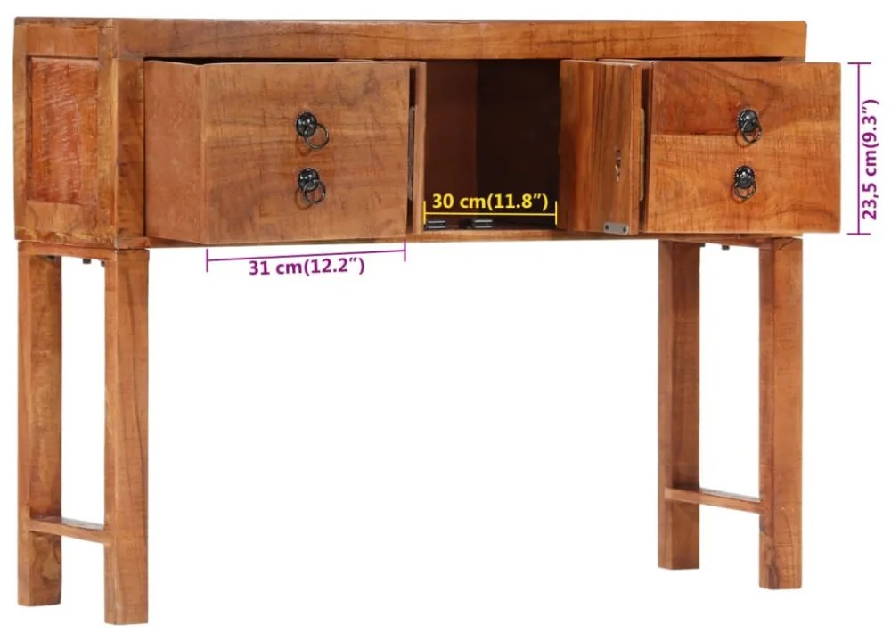 nyers tömör akácfa tálalóasztal 120x32x80 cm