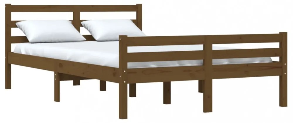King Size mézbarna tömör fa ágykeret 150 x 200 cm
