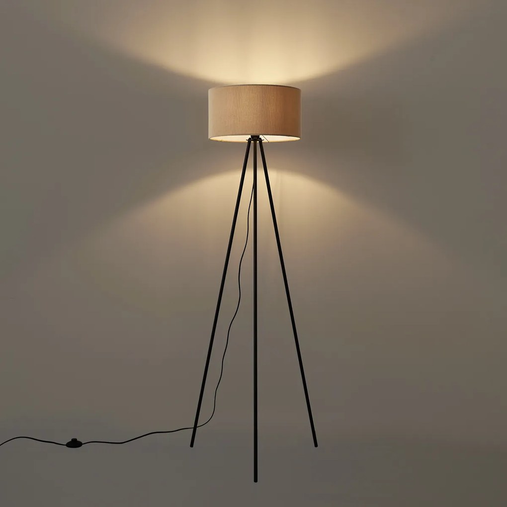 Modern háromlábú állólámpa taupe színben, bársonyernyővel - Luz