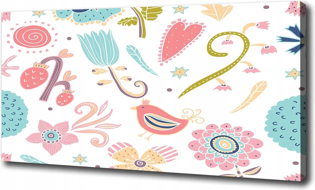 Vászonkép Virágok és madarak 100x70 cm