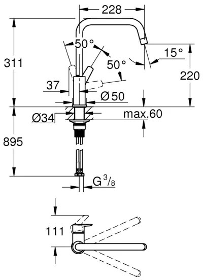 GROHE 30630000 - START mosogató csaptelep, 311 mm, fényes króm