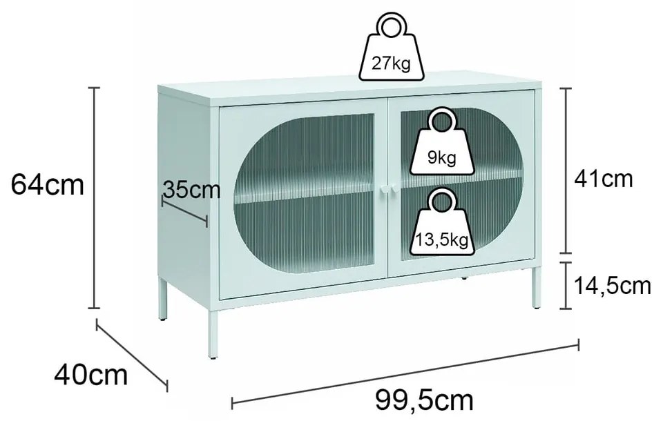 Világoskék fém tálalószekrény 100x64x40 cm Luna – Støraa