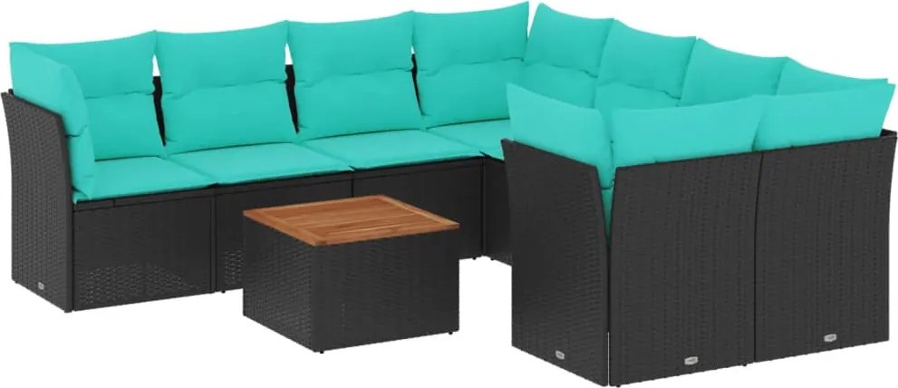 vidaXL 9 részes fekete polyrattan kerti ülőgarnitúra párnával