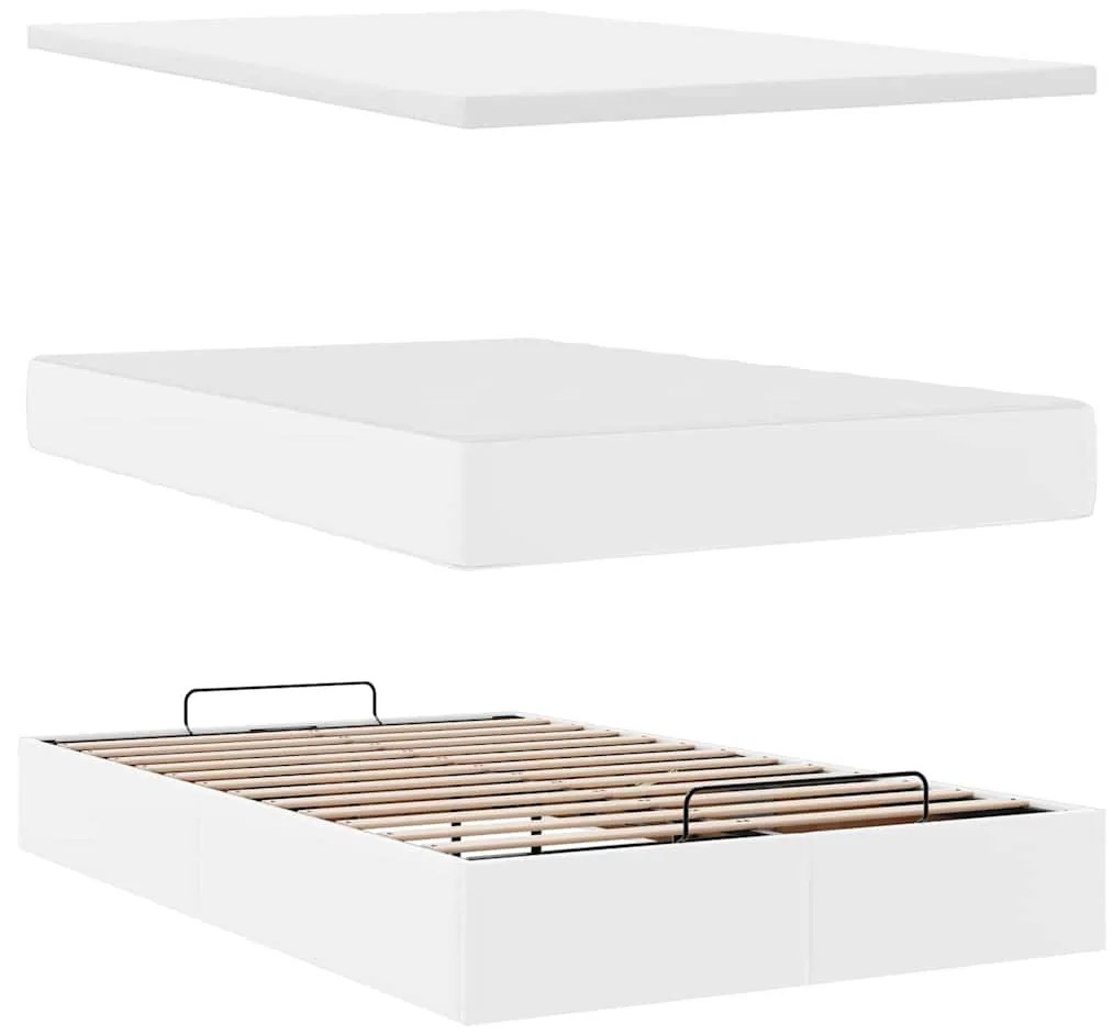 Ottomán ágykeret matraccal Fehér 120x200cm műbőrrel
