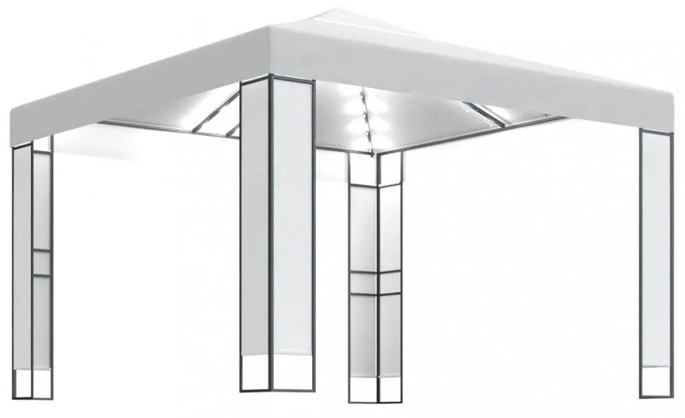 fehér dupla tetős pavilon LED fényfüzérrel 3 x 3 m