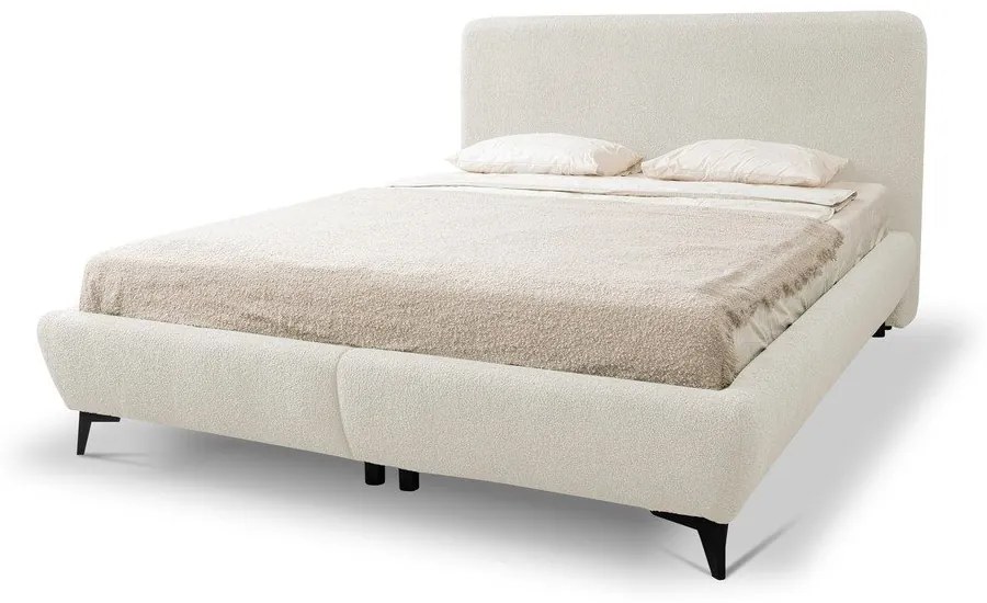 Bézs kárpitozott ágyneműtartós franciaágy ágyráccsal 160x200 cm Makapu – Makamii