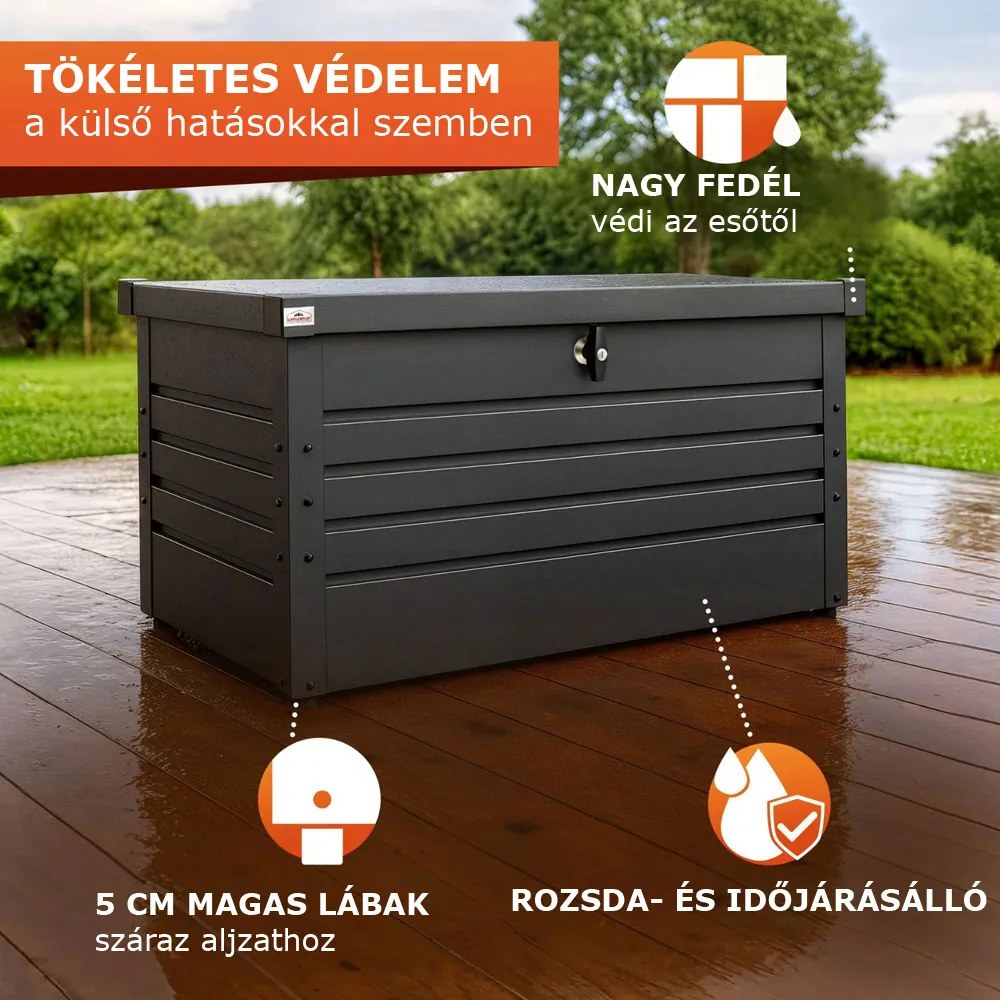 METALBOX fém tárolódoboz, 385L, 120×62×63cm, antracit Gardebruk