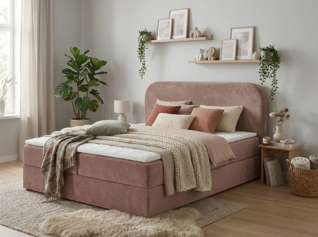 Kárpitozott boxspring ágy FORENA 180x200 cm antik rózsaszín Matrac: Bonell rugós matrac
