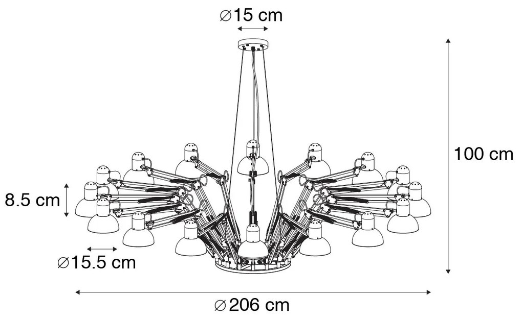 Ipari lógólámpa fekete 16-lámpás állítható - Hobby Spinne